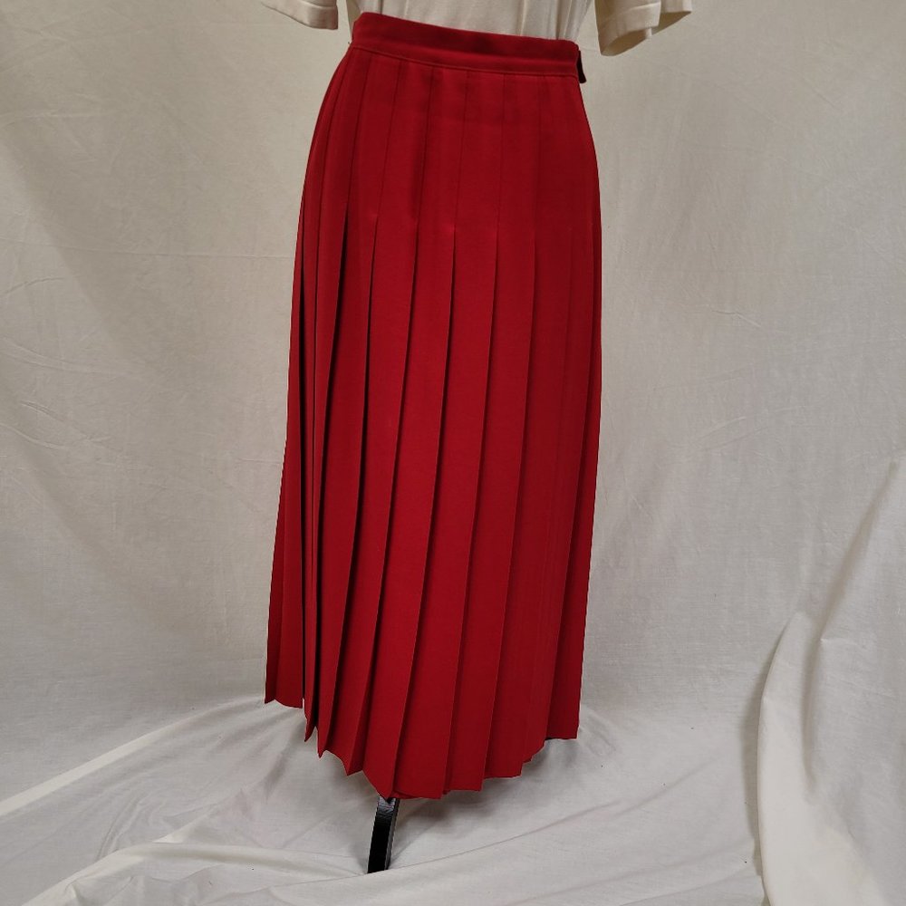 Vintage Nordstrom Red Wool Pleated Midi Skirt 12